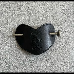 Vintage Black Leather Heart Hair Tie